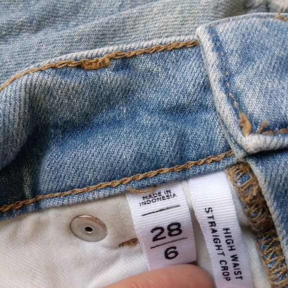 Loft High Waist Straight Crop Jeans Light Wash Distressed Women's 28 6 - Picture 6 of 9
